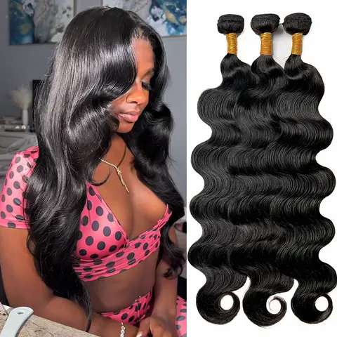 Ramiss 12A Virgin Raw Hair Extension Bundles - Human Hair Bundles with 2x6/4x4 Lace Closures, Body Wave (10-30in, 100±5g Each) for Quick Weave/Sew-In Install, 12in 1pc Option, Natural Look