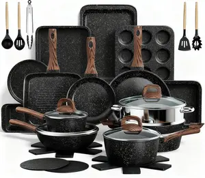 31 Piece Pots and Pans Set Non Stick, Kitchen Induction Cookware & Bakeware Set, Nonstick Kitchen Cooking Pans Set with Frying Pans Set Grill Pan Saucepan Baking Sheet & Utensils, PFOA Free Aluminium Ceramic