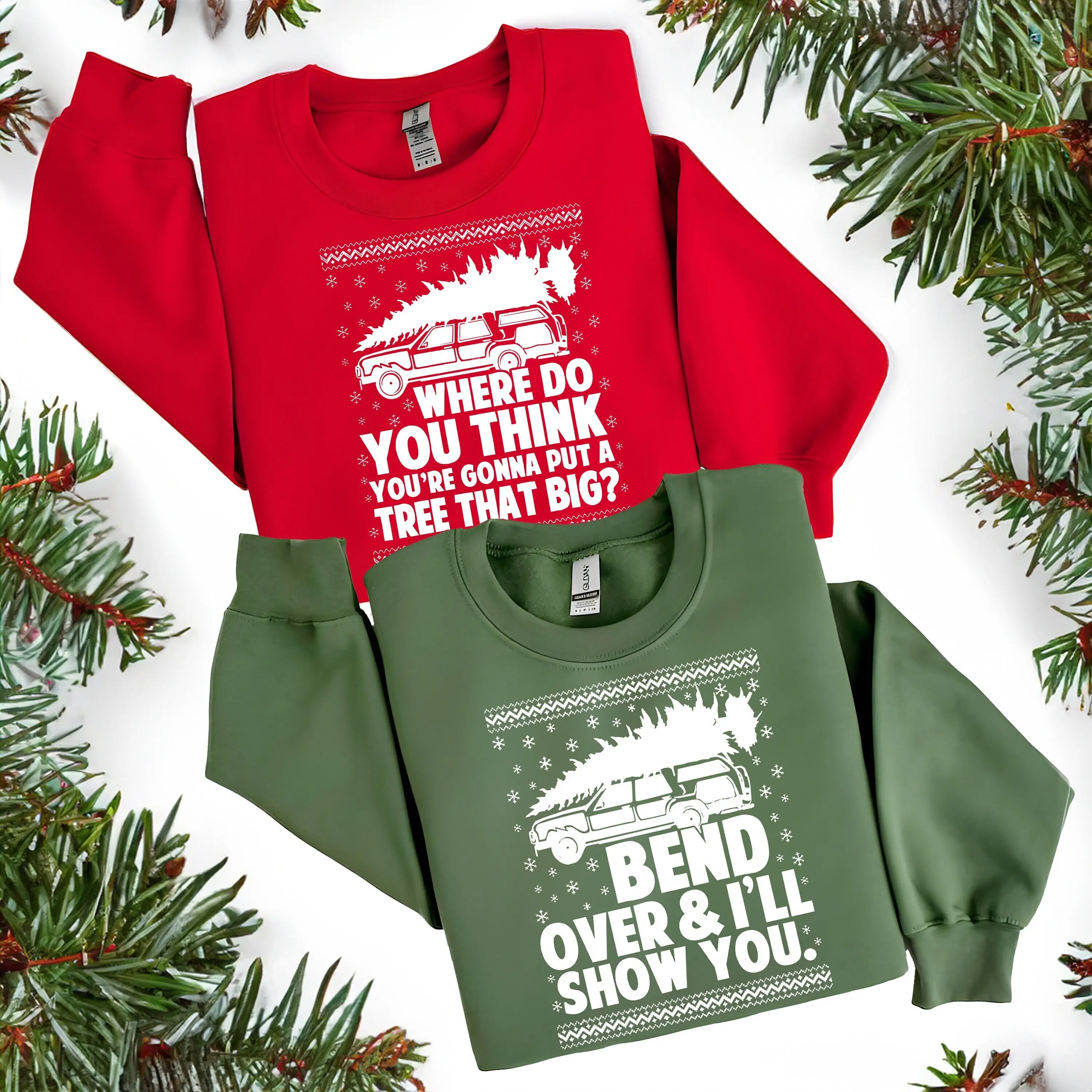 Bend Over and I'll Show You Couple Matching Sweater For Christmas,Christmas  Couple Matching Hoodie,Griswold Couple Matching Sweatshirt Cotton Sweater And Best Hoodie
