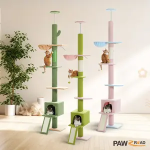 PAWZ Road Flower Cat Tree Floor to Ceiling Tall Cat Tower, Adjustable Height (83~108 inches) 5 Tiers Cat Climbing Tree for Indoor Cats with Cat Condo, Cat Scratching Post and Cat Ladder