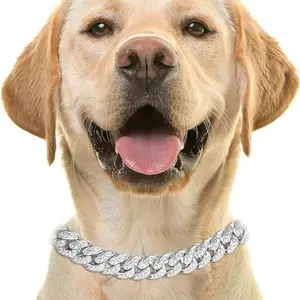 Pet Accessories Fashionable Diamond Studded Cuban Chain Collar for Cats and Dogs Wholesale Large Gold Chain