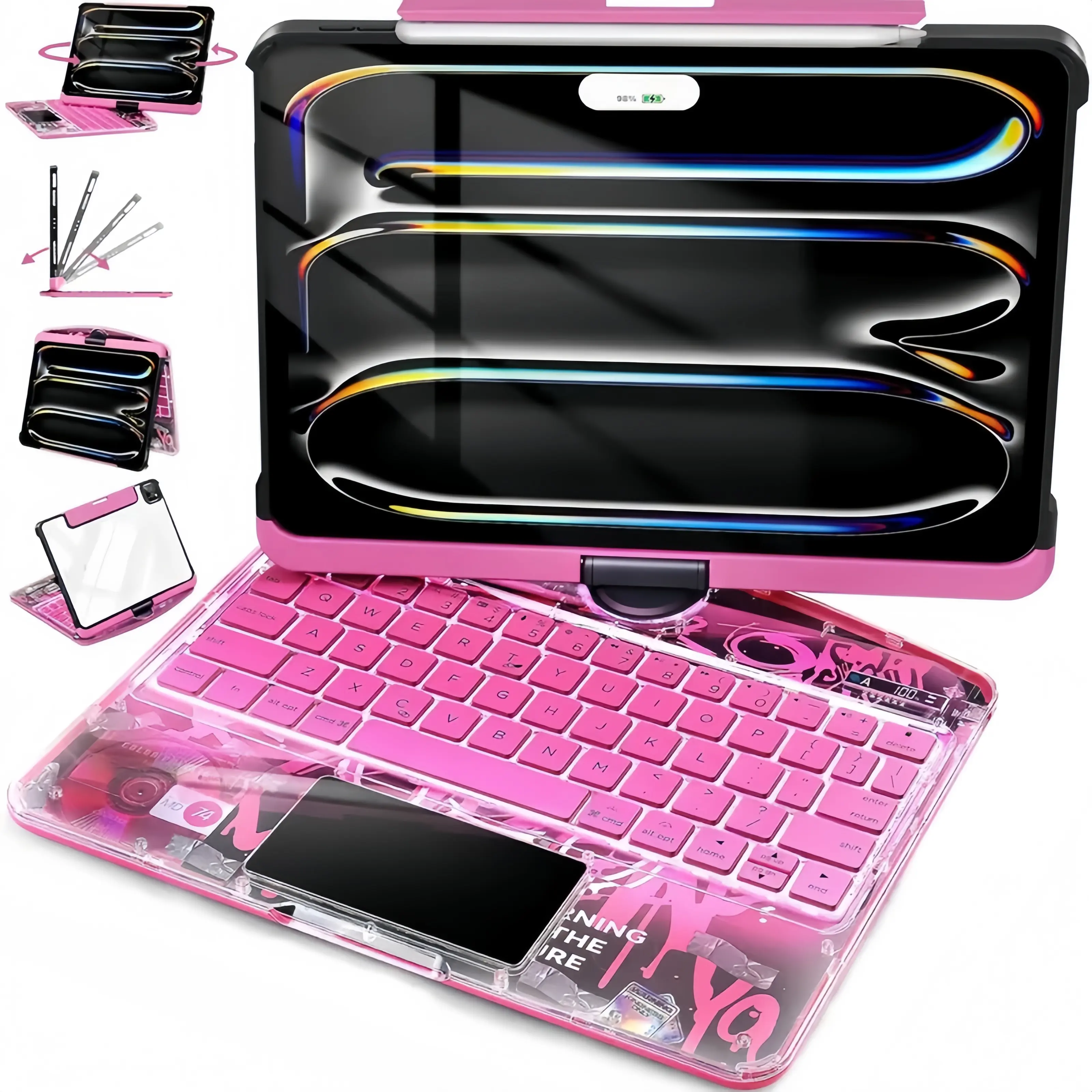 #SummerWins #DealsForYouDays DarlingCase Transparent Pink iPad Keyboard Case Compatible with iPad 11th(A16)11inch 2025-iPad 10th 10.9inch 2022,Touch 360°Rotatable High-strength acrylic, impact-resistant,Backlight &Pencil Holder  Tablet Durable Digital