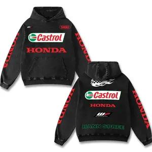 Retro Honda Racing Washed Hoodie Motor World Champion Enthusiast Apparel Streetwear Racing Team Super Motorsports Clothing Riders Motocross Off-Road Dirt Bike Fan Gear Cotton For Moto Fan Menswear Breathable Pullover G