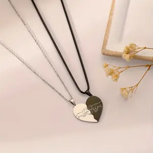1 set (2 pieces): fashionable couple necklaces made of stainless steel with laser-engraved heart designs for men and women
