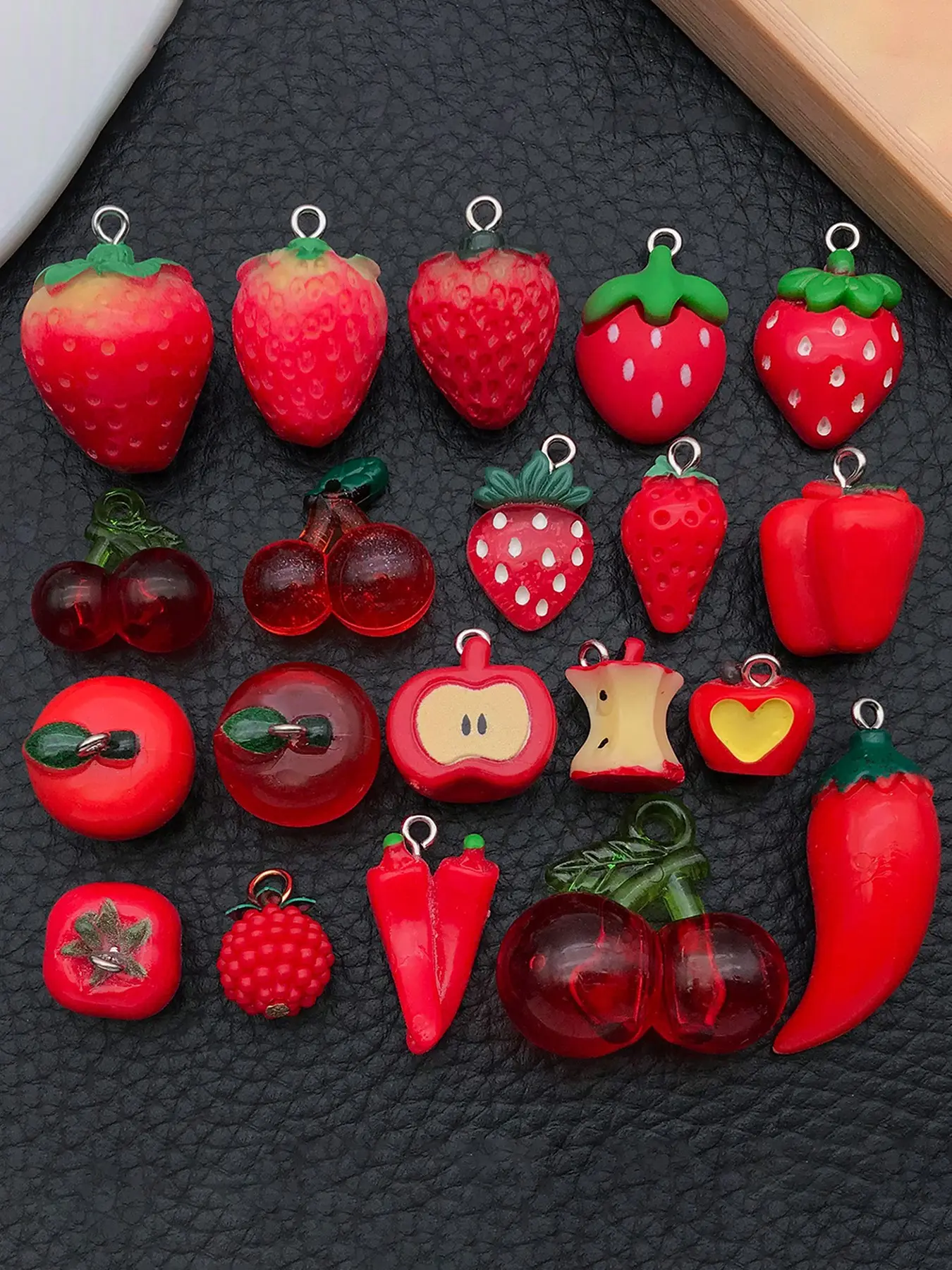 20pcs Resin Fruit Charms, Strawberry Cherry Apple Shapes, Cute Realistic Food Pendants, Fruit Pendant Earrings, DIY Keychain Bracelet Necklace Earring Jewelry Making, DIY Jewelry Accessories, Diy Jewelry Decoration