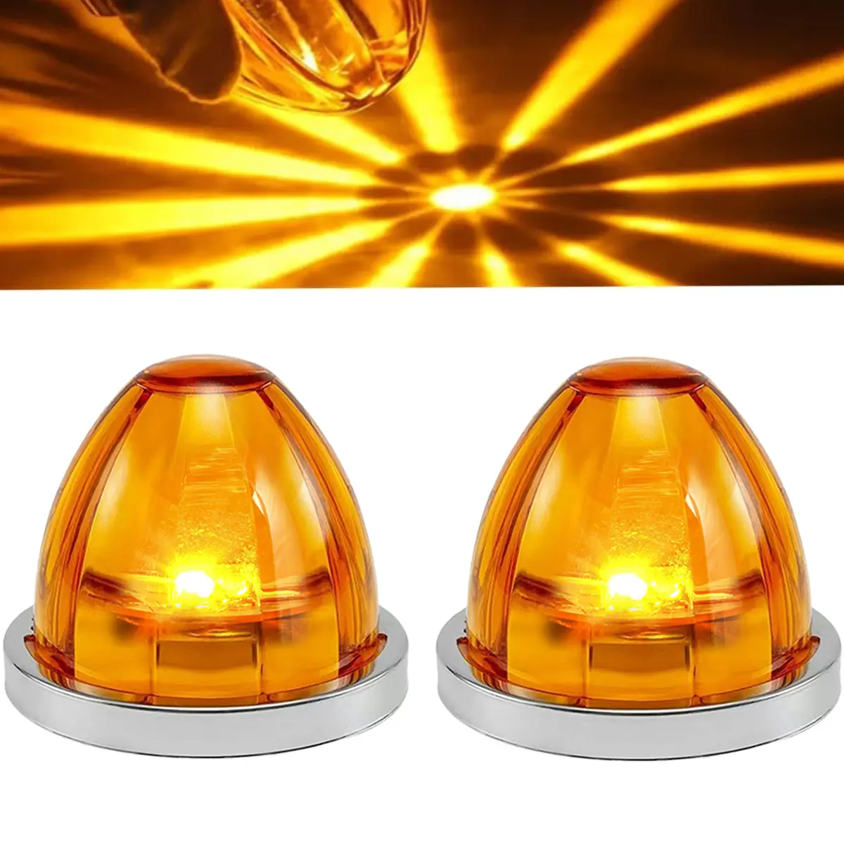 Semi-Trailer Truck Mini Watermelon-Shaped Amber LED Lights - 2 Orange Lamps, Dust-Proof Easy-Install Luminous Outdoors Decorative Signal Alert Truck Accessories for TikTok Shop