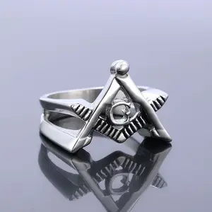 Unisex Minimalist Elegant Statement Ring - Stainless Steel, Geometric Design, Masonic Motif, Multi-Size Costume Jewelry, European-American New Classic Daily Wear Accessory, Ideal Gift