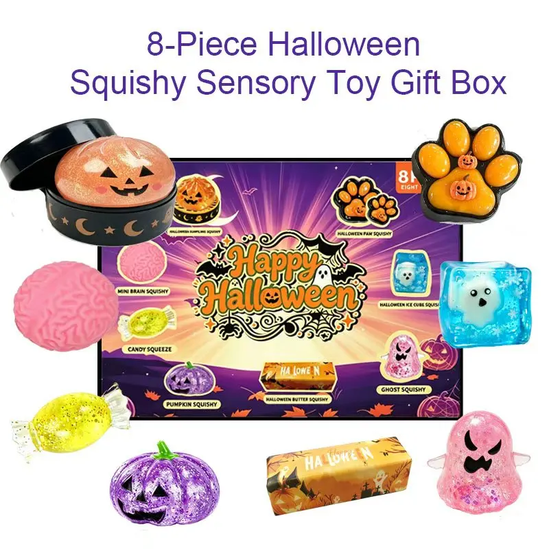8-Pcs Squishies Pack Halloween Gift Box - Slow Rising Soft Squishy Fidget Toy Set, Sensory Squeeze Malt Sugar Slow Rebound Stress Relief Bundle, 8 Different Horror Figurines, Ideal for Halloween & Horror Themed Parties Gifts, Slow Rising Squishy