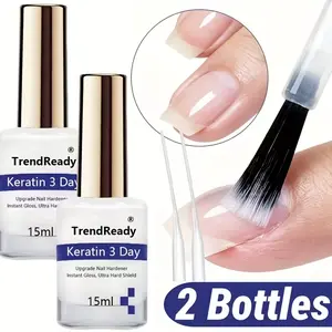 2PCS 15ml Nail Strengthener For Weak Splitting Break| Fast Dry Keratin 3 Day Nail Care Nail Polish Care Products For Weak Nails | 4 In 1 Natural Nail Protein Hardener Ideal For Manicure & Nail Care, Smoothes Strengthens Nails | Alcohol Free, Nail