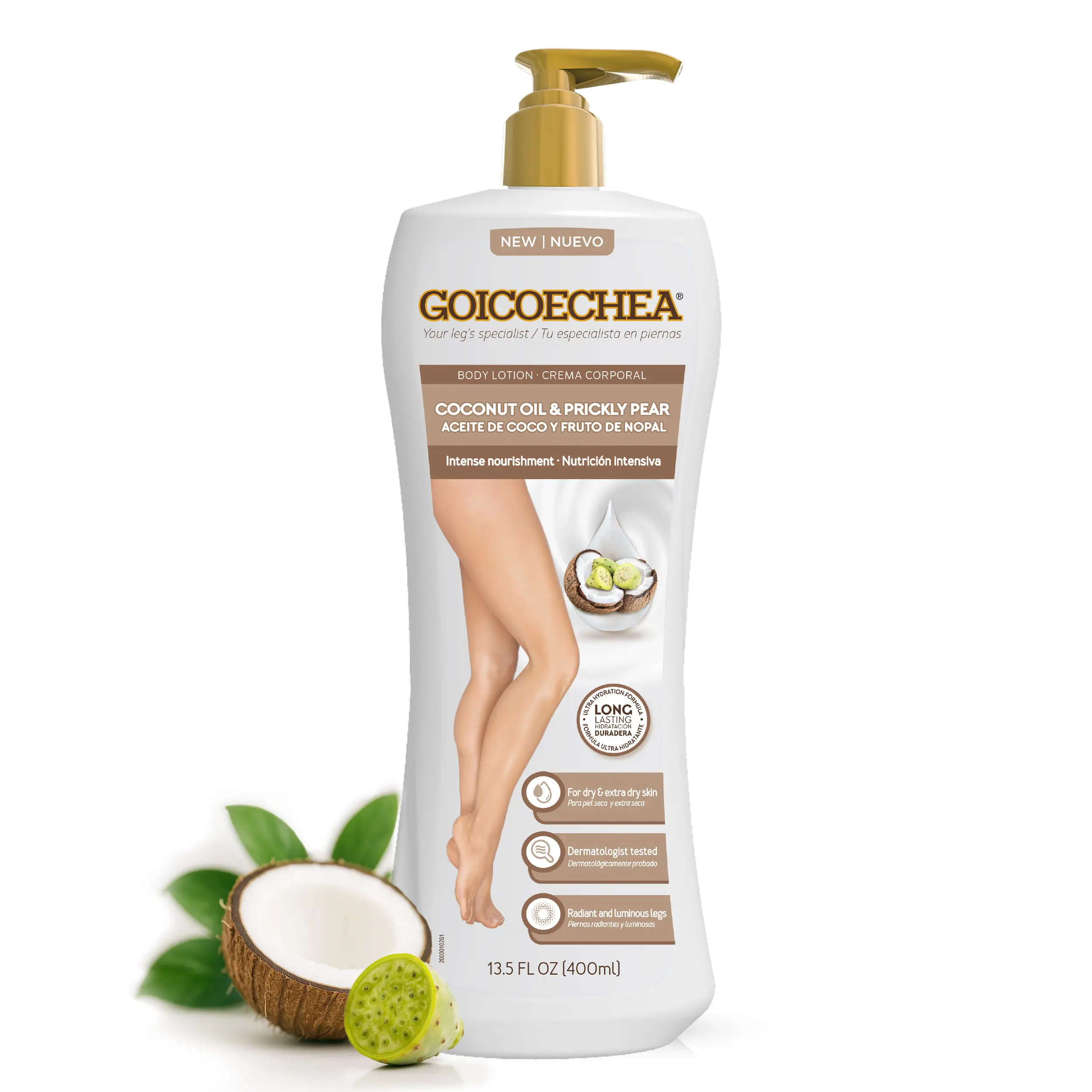 Goicoechea Intense Nourishment Body Lotion with Coconut Oil & Prickly Pear for Extremely Dry Skin, Smoothing Formula for Hydrating Moisture, Body Care, Single Item, 13.5 fl oz, Calming, Gentle, Cosmetic, Radiant, Normal, Moisturizers, Soothing