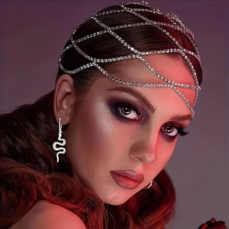 Elegant Bohemian Rhinestone Head Chain - Multi-layer Shiny Bridal Hair Accessory, Luxurious Rhinestone Tassel Headpiece Jewelry, Sparkling Crystal Multi-layer Tassel Hair Accessory, Prom Party Accessory, Bridal Jewelry, Mesh 1 Piece