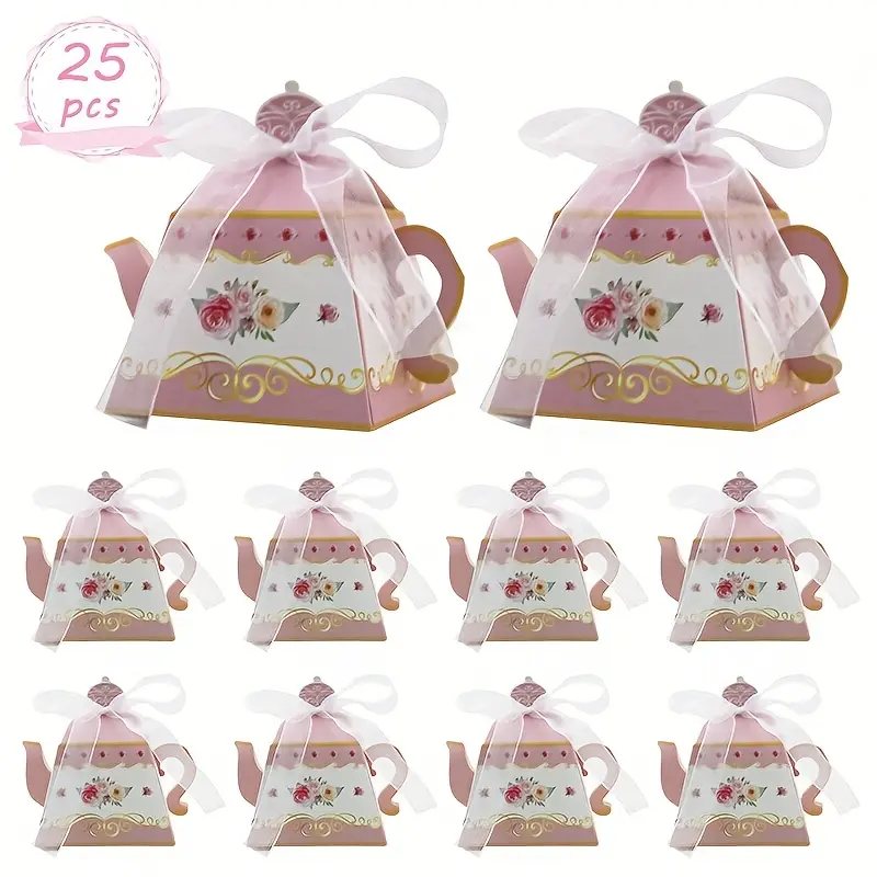 25pcs Mini Floral Tea Party Gift Boxes, Flower Gift Boxes, Themed Gift Box - Vintage Style Paper Gift Boxes with Floral Teapot Design, Gift Packaging Box, Suitable for Weddings, Birthdays, Showers - Universal Holiday Decoration, Shower Gifts