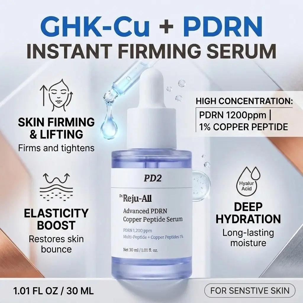 Dr.Reju-All Advanced PDRN Copper Peptide Face Serum with GHK-Cu, Hyaluronic Acid, Hydrolyzed Collagen Peptides for Firming & Elasticity, 1.01 Fl Oz