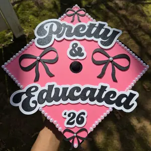 custom pink and pearls graduation cap topper