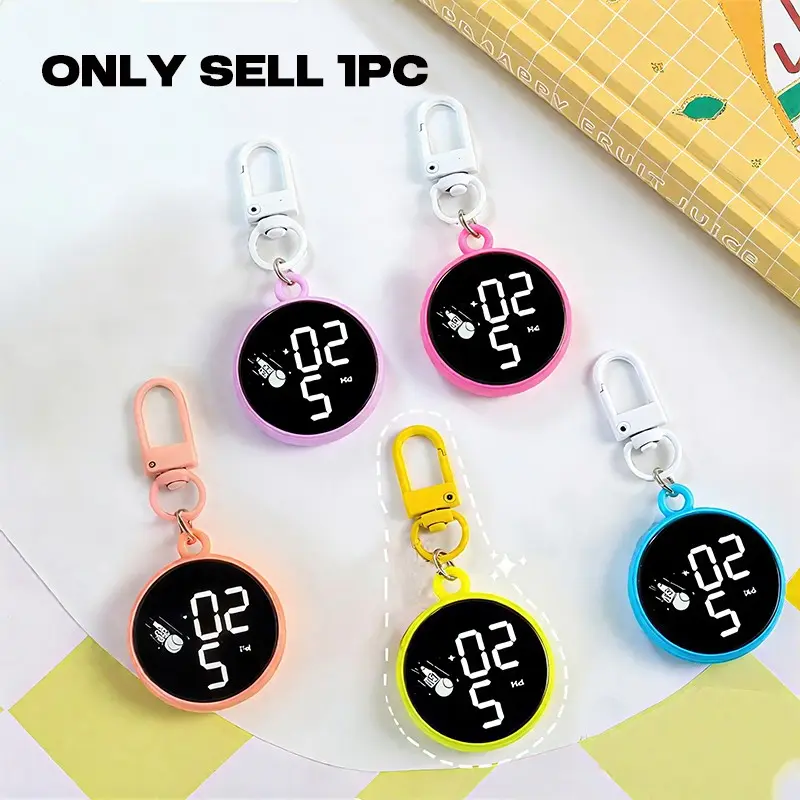 Portable LED Digital Watch Keychain, Round Electronic Wristwatch for Men Women, Small Analog-Digital Clock, Birthday Gift, Trendy Cute Cool Keychains
