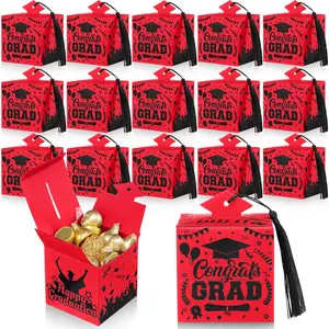 30 Pcs Graduation Cap Gift Box 2026 Red and Black Graduation Party Favors Centerpieces Candy Treat Box with Tassel for Congrats Grad Party Decorations