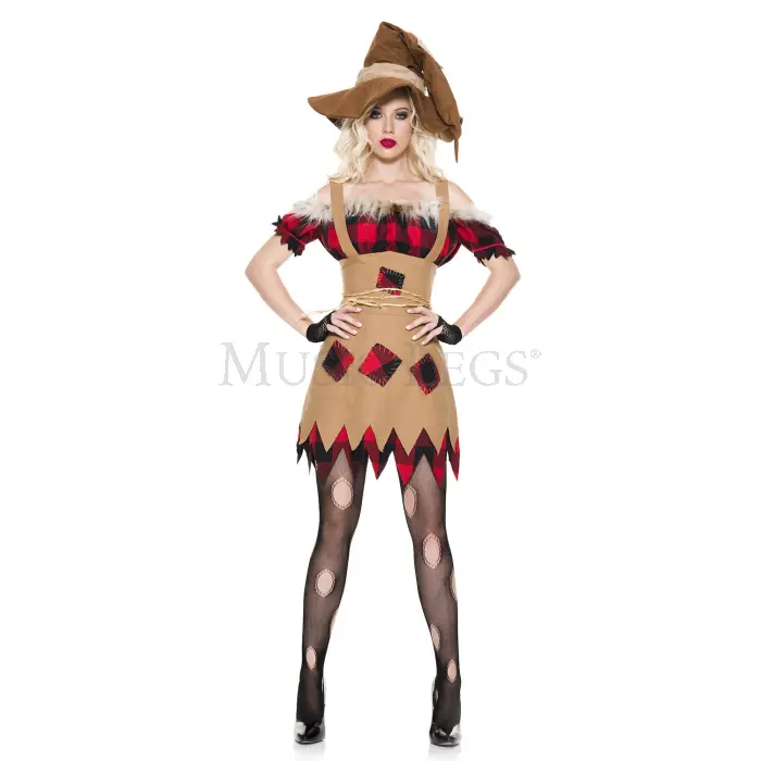 212 MAIN Plus Size Dog & Cat Scarecrow Halloween Costume, Oversized 5-Piece Polyester Set with Suede, Faux Fur Trim, Mesh Dress, Belt, Gloves, Suede Hat, Checker Patch Accessories for Pet Scarecrow Look, Oversized Set