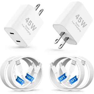 For iPhone 17 16 15 Fast Charger,45W Wall Charging Plug Adapter Cube Brick and 2x6ft/2x10ft Type C to C Cable Cord Long for Apple iPhone 17 Pro Max/17 Air/16 Pro Max/16/15 Pro/15 Plus/iPadMini
