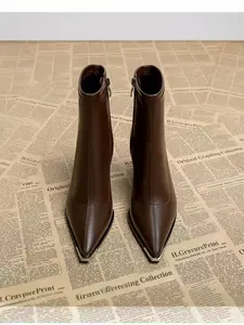 Vintage High Heel Boots for Women, Fall & Winter New Arrival, Thick Sole Retro Style, PU Leather Above Ankle Short Boots