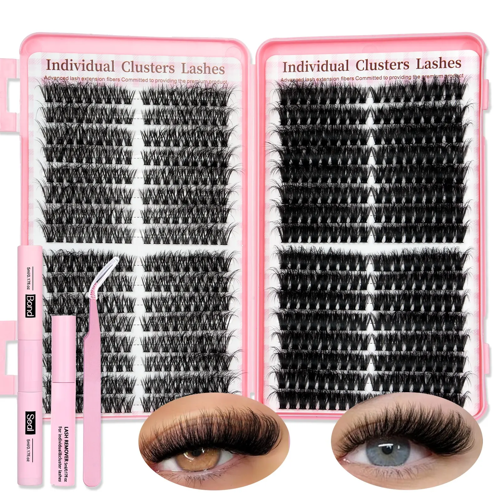 Cat-Eye, Fox Eye & Lash Clusters Kit, Volume Lash Clusters, Volumized Fake Eyelashes, 30D40D60D, Faux Mink Lashes, Lightweight Curled Eyelashes, Beginner-friendly lashes, Waterproof, Includes Bond&Seal, Rmover, Tweezers, Volumized False Eyelashes
