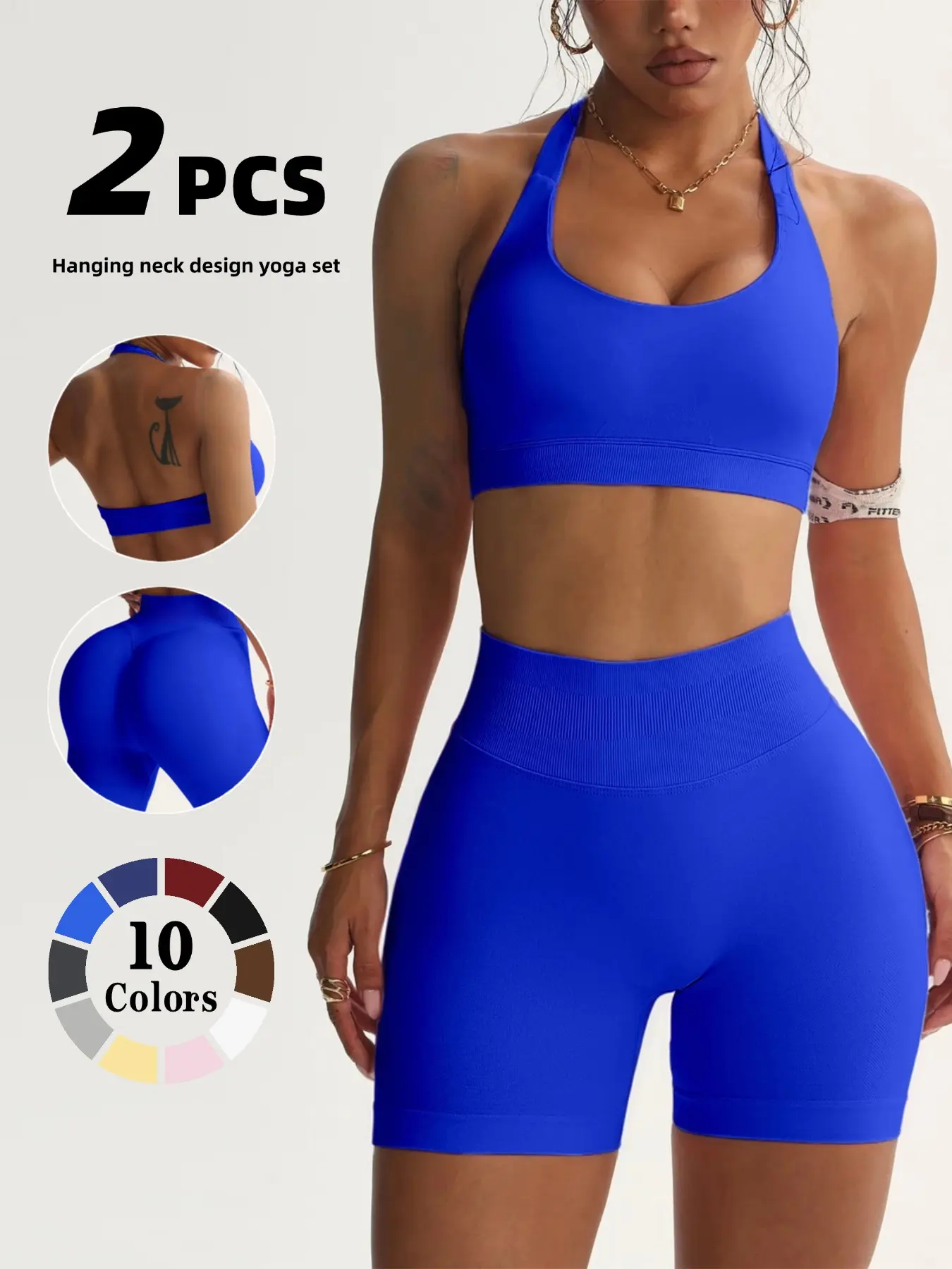 High-Waisted Butt Lifting Yoga Pilates Set for Women, Sleeveless Sports Bra + Tight Fitness Shorts, Soft, Stretchy, Quick-Dry, Athletic Workout Clothing Activewear Clothing