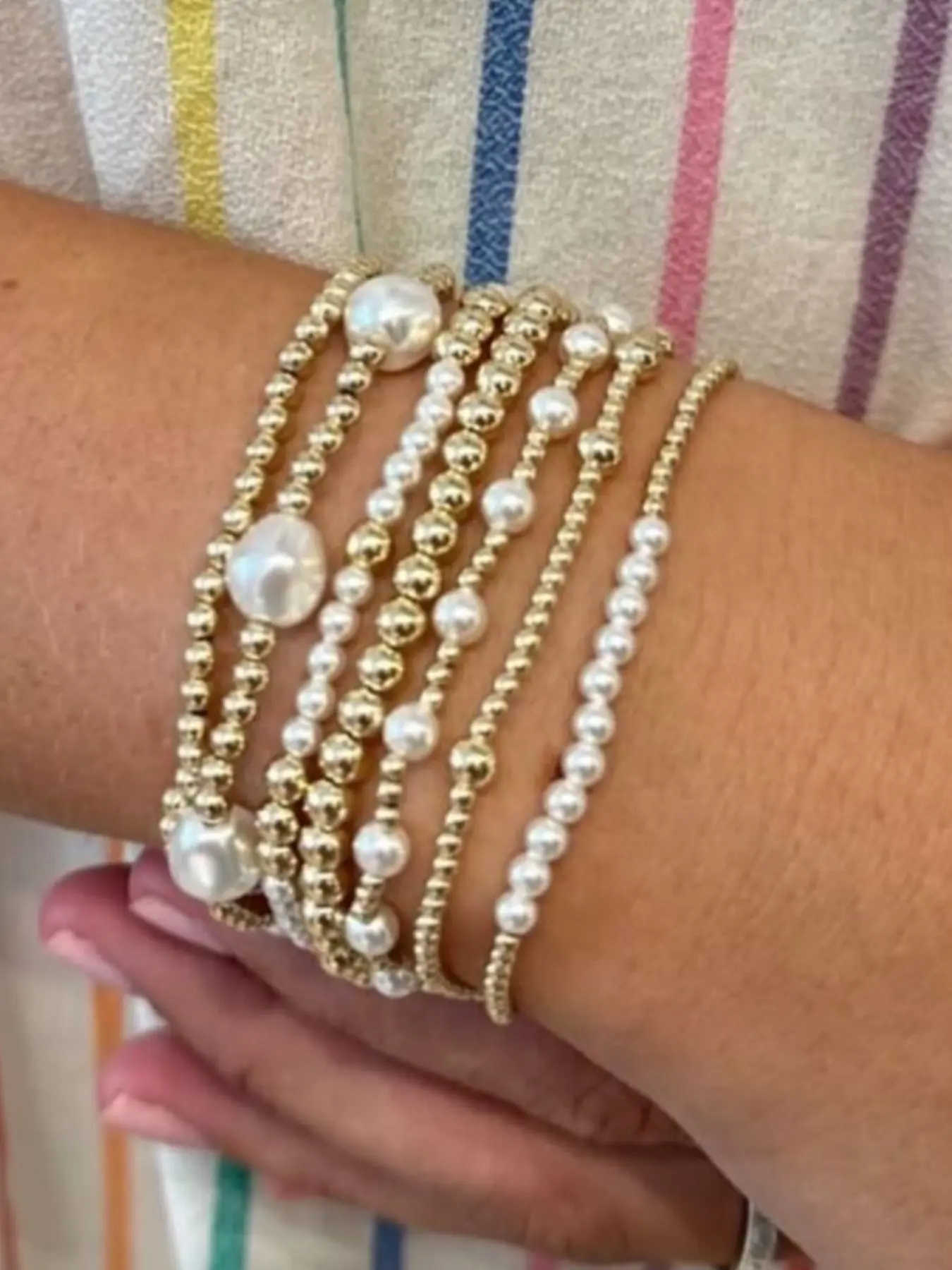 Women's Fashion Jewelry Set, 7-Piece CCB Beads & Imitation Pearl Beaded Bracelet Kit, Faux Pearl Jewelry, Pearl Bracelets, Pretty and Stylish Accessory for Daily Wear & Parties