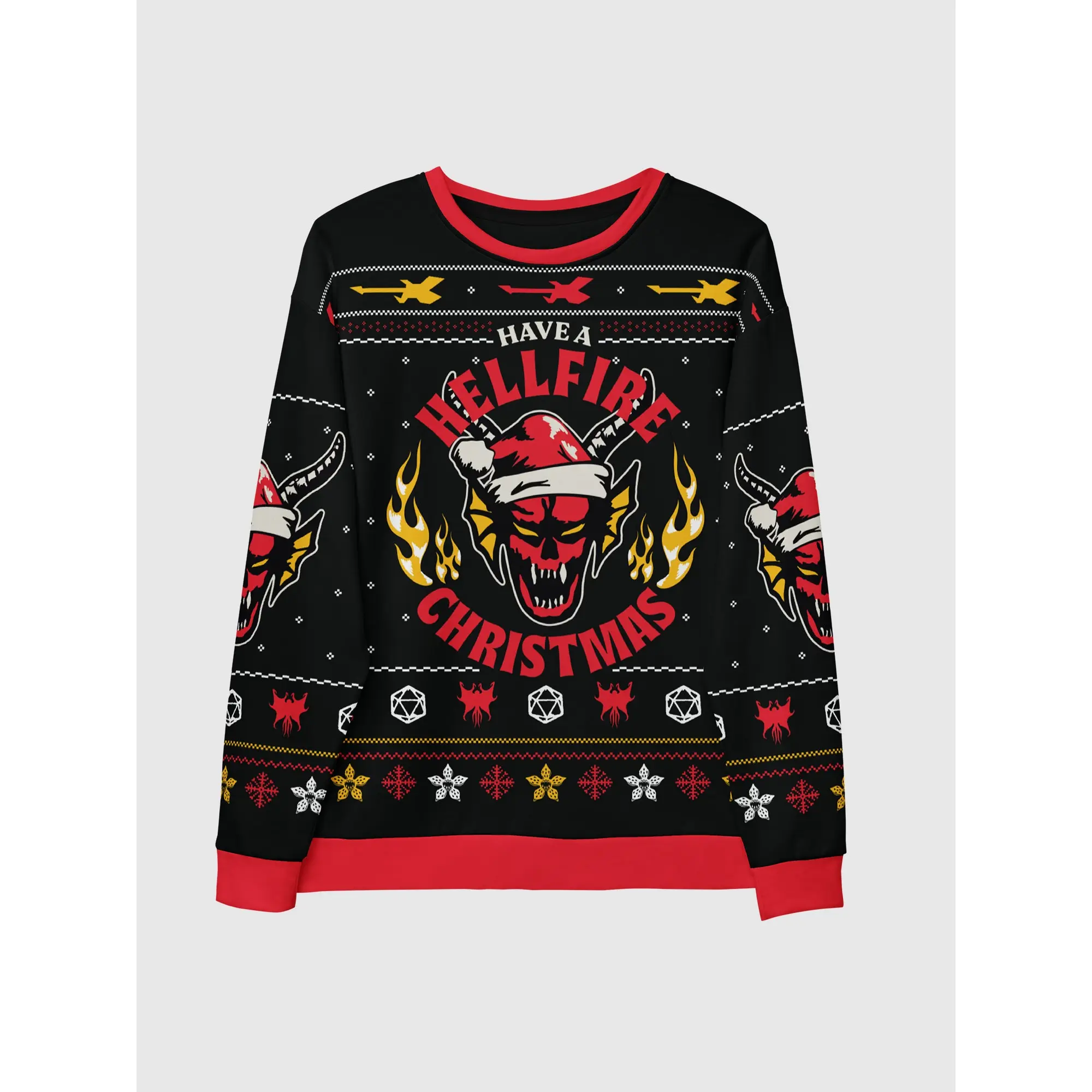 Netflix Stranger Things Hellfire Christmas Crewneck Sweatshirt – Vintage Graphic Pullover for Fans & Winter Streetwear