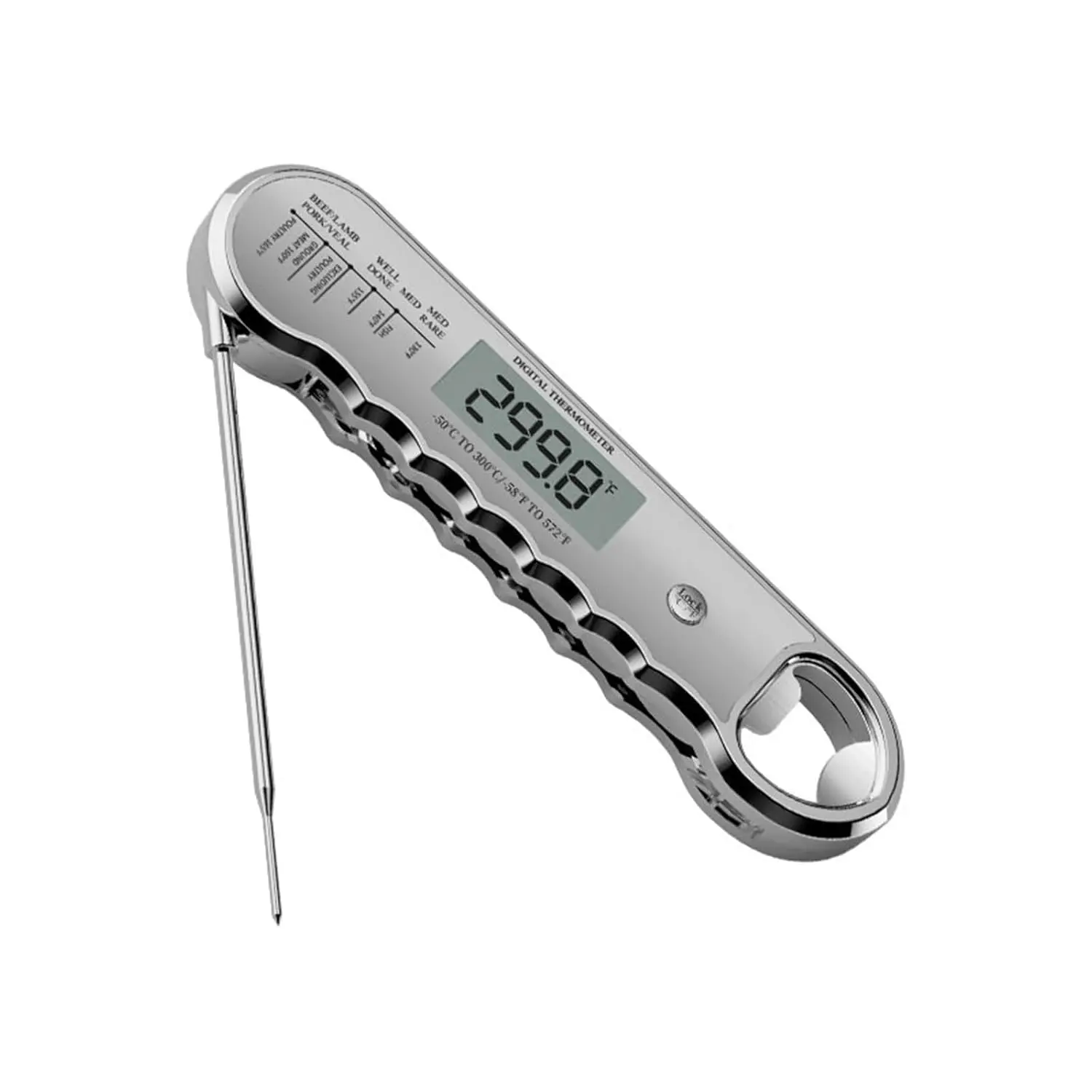 Professional Digital Meat Thermometer for Pet Healthcare, Grilling, Roasting & Candy Making - 0.5 Sec Instant Read, ±0.5℉ Accuracy, Premium Vacuum-Electroplated Plastic Body, Waterproof, 180° Rotatable LED Display, Bottle Opener, Washable