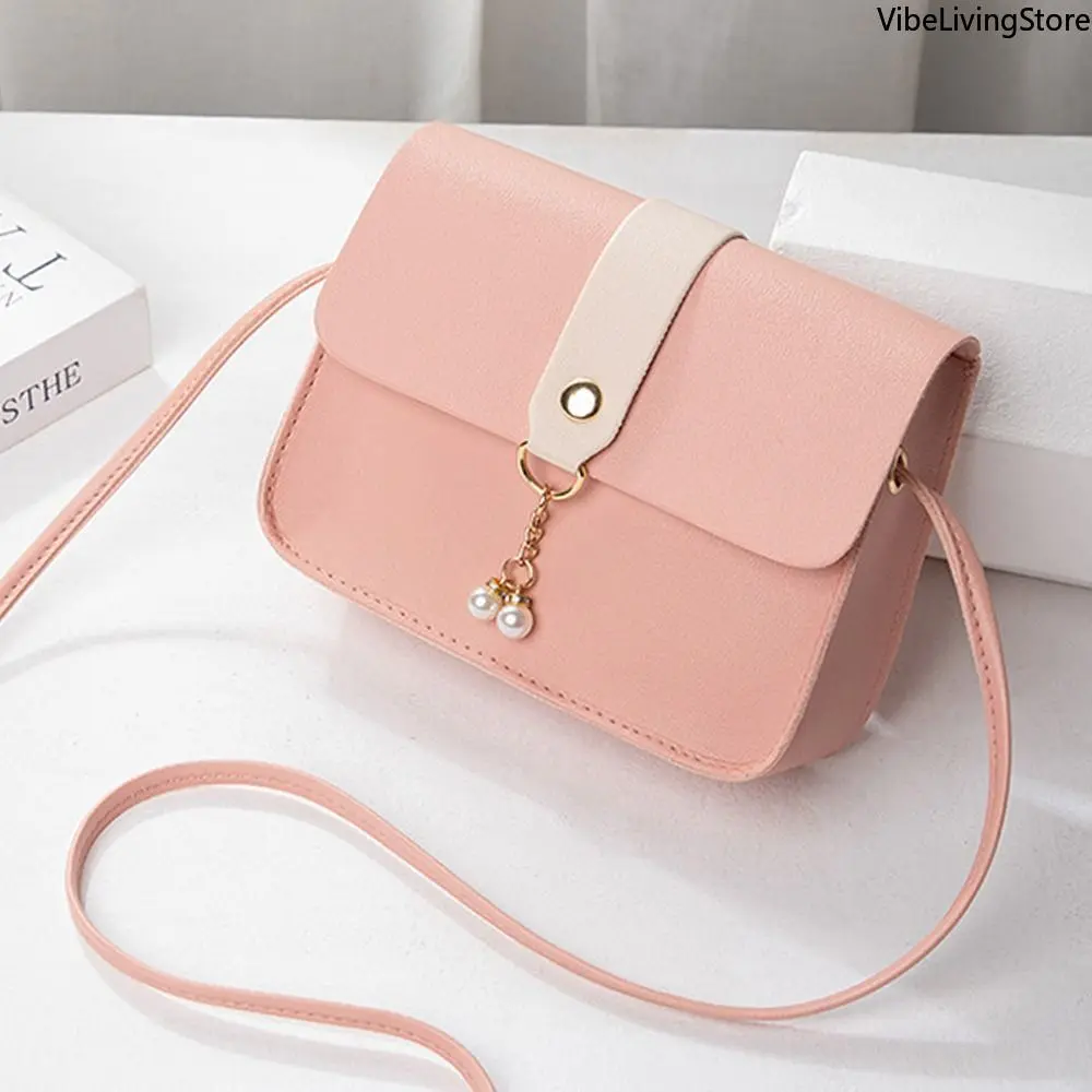 Women's Fashionable Pearl Pendant Crossbody Bag - Color Block Mini Flap Faux Leather Handbag, Lightweight for Daily Travel, Fashionable Bag, Crossbody Bags For Women