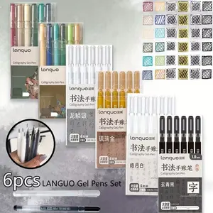 6 Color Gel Pen Set, Large Capacity Colored Calligraphy Pens, 1.0mm, Smooth Lines, Stable Ink Output, Ideal for Drawing, Writing, Office Planning, Languo Gel Pens Set, Set with Pen