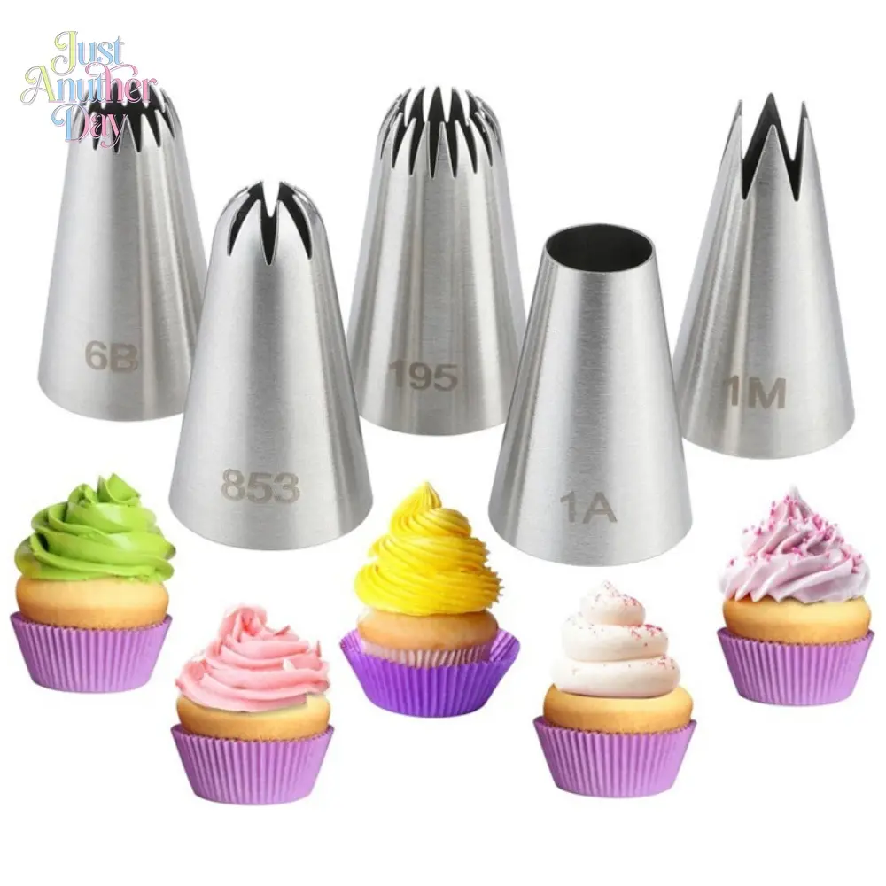 5PCS 304 Stainless Steel Piping Tips Set, Seamless Icing Nozzles for Cupcakes, Cookies, and Cake Decorating