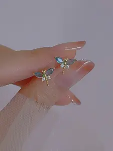 Cute Insect Design Mini Stud Earrings, Chic Cubic Zirconia Dragonfly Earrings, Summer Fashion Jewelry for Women's Daily Wear