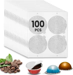 Reusable Aluminum Foil Seals Lid Compatible with Nespresso Vertuo Reusable Pods, 100PCS Refillable Aluminum Covers Foil Seals Lids (Pods Not Included)