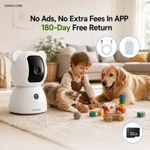 CINMOORE 4MP/2.5K With 32GB Storage Card Pet Camera WiFi Indoor Security Camera Two-Way Audio Night Vision Clear Monitoring Recording Baby Crying Monitoring Cameras for Home 360 Camera