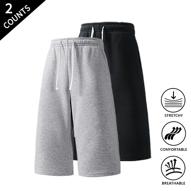 Summer Vibes 2-Pack Men’s Casual Knee-Length Sweat Shorts, Elastic Waist with Drawstring, Breathable Fabric, Suitable for Sports and Everyday Use, Comfortable Lounge and Streetwear Shorts for Men
