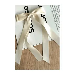 Elegant Satin Hair Bow Clip - Long Double Bow for Gymnastics & Dance - Black & Off-White