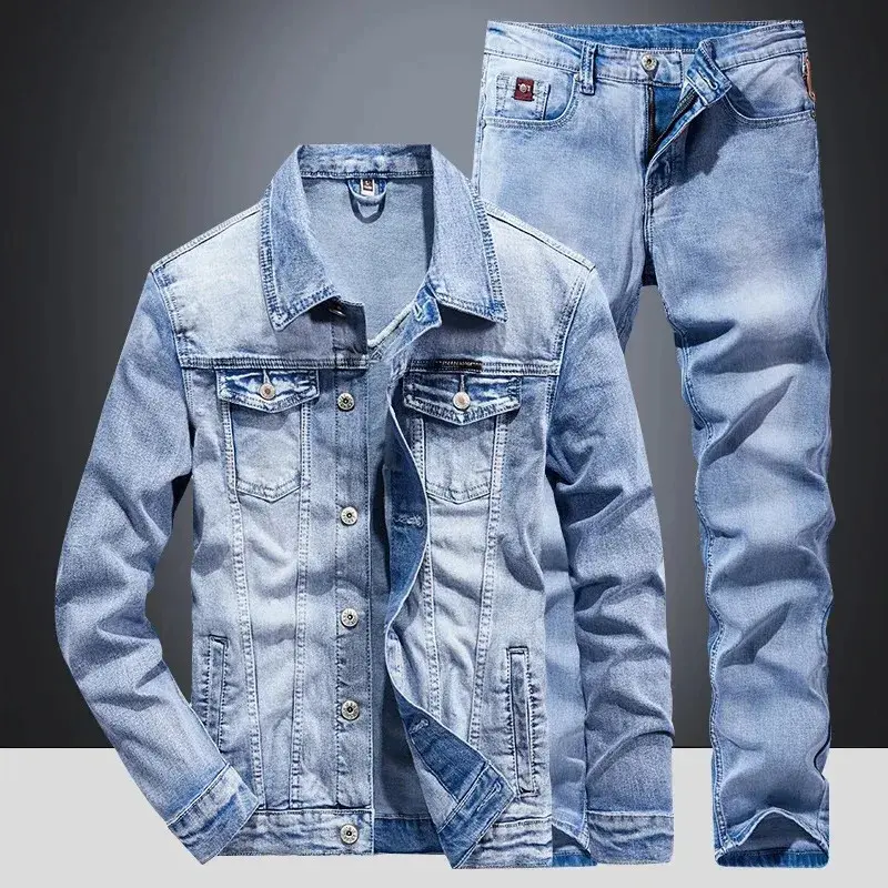 Denim Suit Men's Slim Micro-stretch Two-piece Spring and Autumn Jacket Jeans