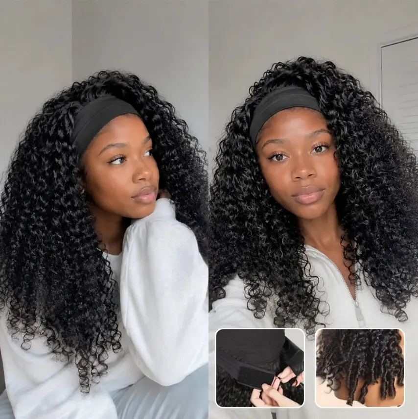 Bling Hair Burmese Curly Headband Wig Human Hair Glueless Wig No Gel No Glue Full Machine Made Wig with Headband 180% Density All Day Wigs for Beginners Friendly Summer Wig #SummerWins #DealsForYouDays