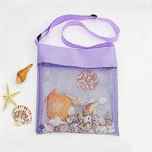 Beach Toy Bag for Shell Collection, Adjustable Shoulder Strap Storage Bag, Summer Travel Beach Party Accessory for Boys and Girls, Mesh Storage Bag