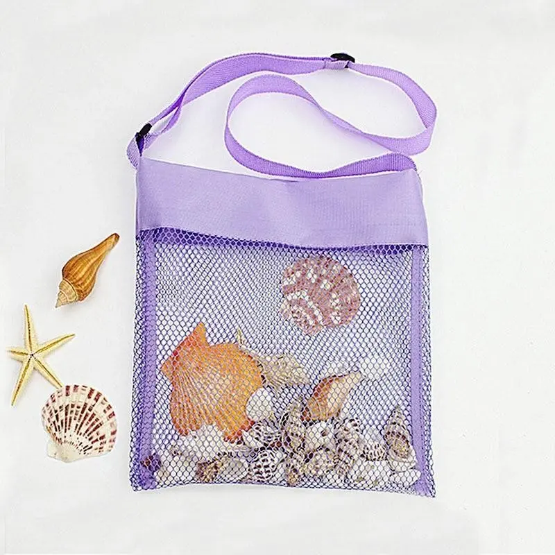 Beach Toy Bag for Shell Collection, Adjustable Shoulder Strap Storage Bag, Summer Travel Beach Party Accessory for Boys and Girls, Mesh Storage Bag, Travel Organization Pouch, Organizer Pouches