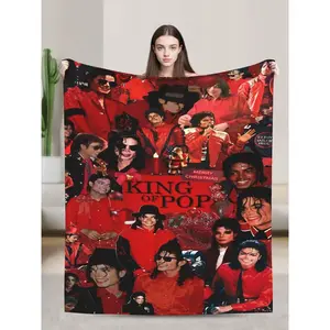 1pcs Soft Personalised Michael Merch Jackson Flannel Thick Blanket, Suitable For Sofa, Bed, Living Room, Travel, Office, Shawl, Nap Blanket, Air Conditioning Blanket, Bed Sheet, Camping, Ideal Gift, Daily Gift