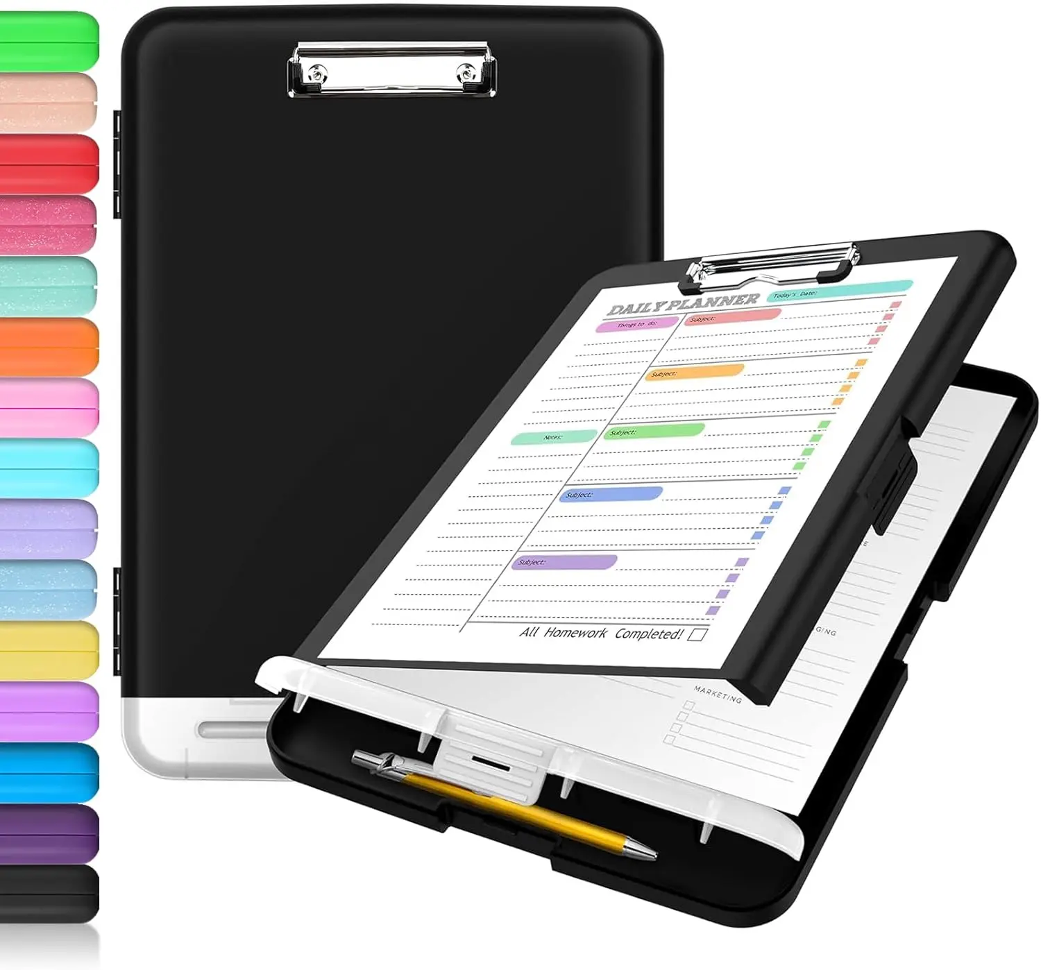 Clipboard with Storage, Clip Board 8.5 x 11 with Pen Holder, Plastic Organization Case Box for Letter Legal A4 Size Paper, Low Profile Clip, Nurses Teachers Must Haves, School & Office Supplies