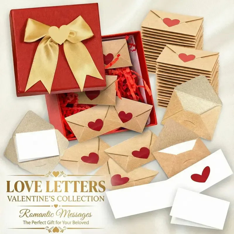 DIY Love Notes Box with Mini Blank Cards & Envelopes - Cute Office Stationery Gift for Boyfriend - Valentine’s Day, Anniversary Occasions, Love Letters