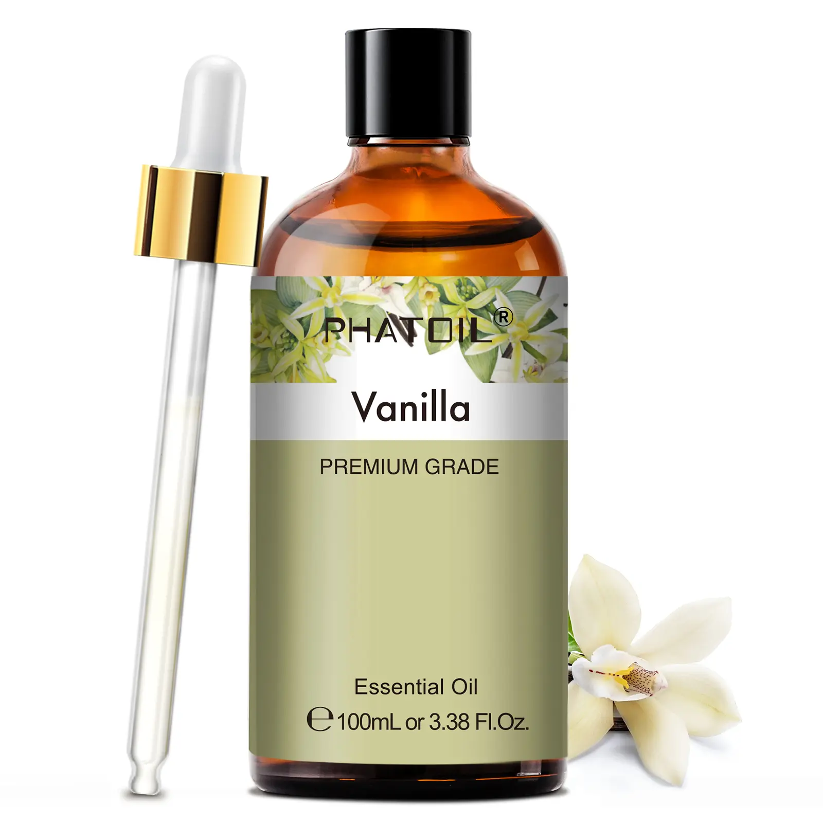 PHATOIL Pure Natural Long Lasting Vanilla Essential Oil for Diffuser HumidifierAromatherapy Soap Candle Making Air Freshening Skincare Yoga DIY Scent Project 3.38fl.oz