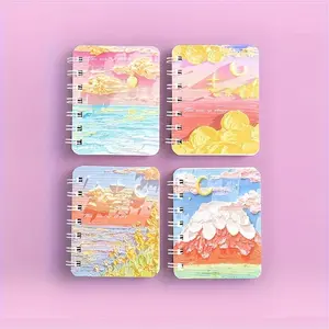 Landscape Pattern Coil Book, 4 Counts/set Portable Mini Notebook, Pocket Mini Notebook, Diary, Portable Office Notepad, Student Small Book, Book Journal