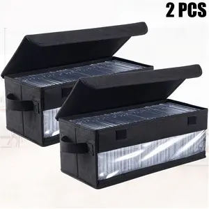 CD Storage Bags (2 Pack) - Transparent PVC Media Storage - Water Resistant CD Holder Case with Handles - Clear Plastic Carrying Game Bag Storage for CDs, Albums, Video Games, Books - 14" x 5.5" x 6.3"