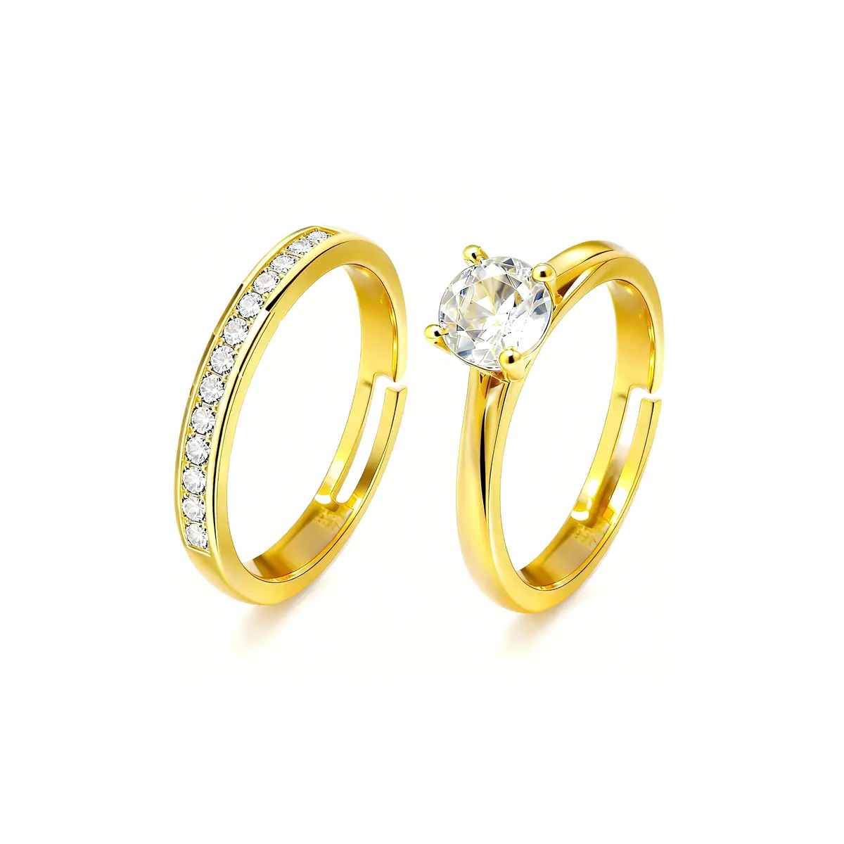 Unisex Modern Couple Ring Set - 0.8in Diameter Elegant Look Plain Band Stackable Copper Bands with Sparkling CZ, Adjustable Open Fit for Engagement, Everyday Wear, Unisex Pair, Bespoke Jewelry, Casual, Cubic Zirconia, Engagement Ring, Wedding Ring
