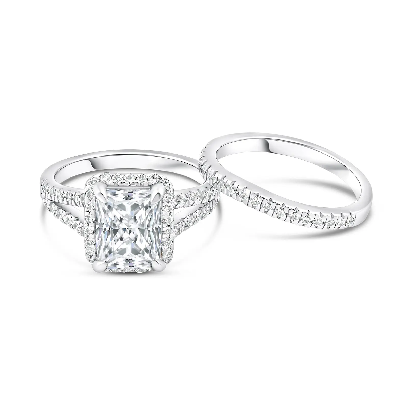 The Evelyn | Modern Gents 925 Sterling Silver Radiant Cut Wedding Ring Set | Durable Travel Rings