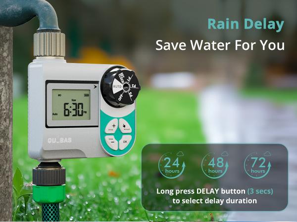 QUOBAS Sprinkler Timer for Garden Hose, Weekly Programmable Digital Water Timer with Rain Delay/Auto/Manual 3 Modes, Drip Irrigation System, Pool, Lawn, Battery Powered, 1 Zone QUOBAS Sprinkler Timer for Garden Hose, Weekly Programmable Digital Water Timer with Rain Delay/Auto/Manual 3 Modes, Drip Irrigation System, Pool, Lawn, Battery Powered, 1 Zone