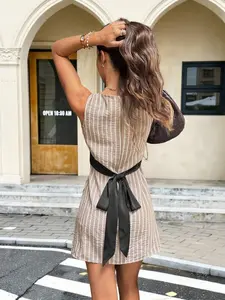 Women's Striped Round Neck Mini Dress, Casual Strapless Design, Sleeveless, Perfect for Daily Wear, Comfortable and Stylish, Summer